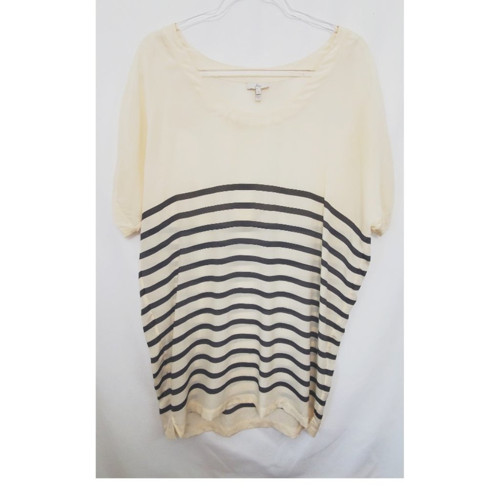 JOIE Cream French Stripe Matte Silk Tunic Top EUC